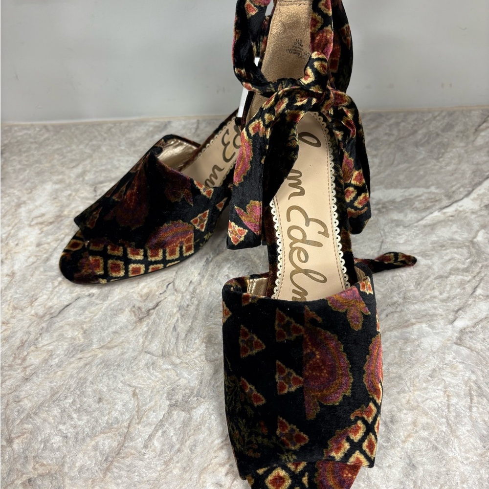 Sam Edelman Mara Velvet Heels in Black and Brown - Picture 2 of 6